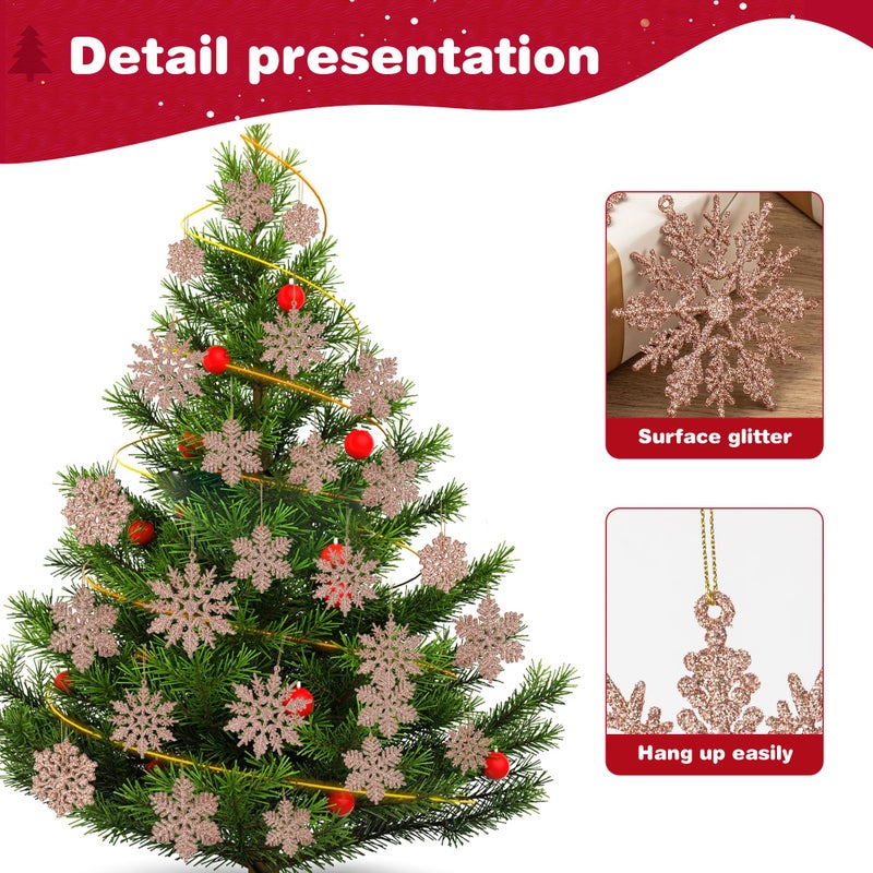 Fessary 48pcs Rose Gold Plastic Snowflake Decorations Christmas Tree Ornaments Glitter Snow Flakes Ornaments Christmas Indoor Winter Wonderland Decor?3 Sizes? 3Styles - Image 2